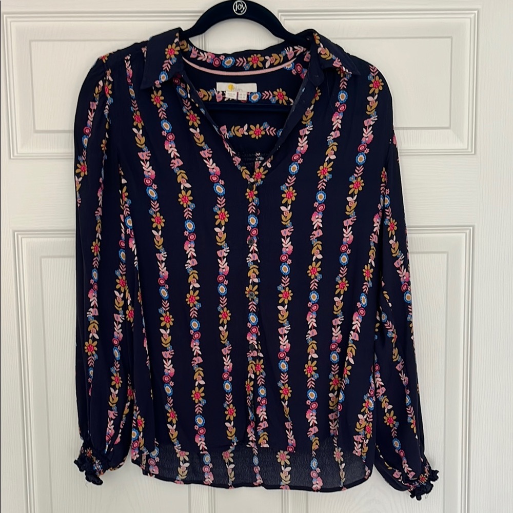 Boden Blue and Pink Long Sleeve Relaxed Blouse